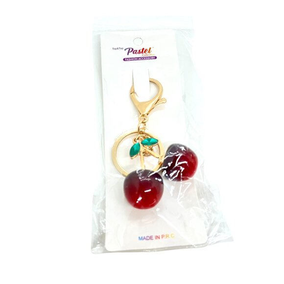 3/$30 NEW RED CHERRY KEYCHAIN GOLD TONE BAG CHARM FRUIT ACCESSORY CUTE GIFT NWT - Picture 9 of 10